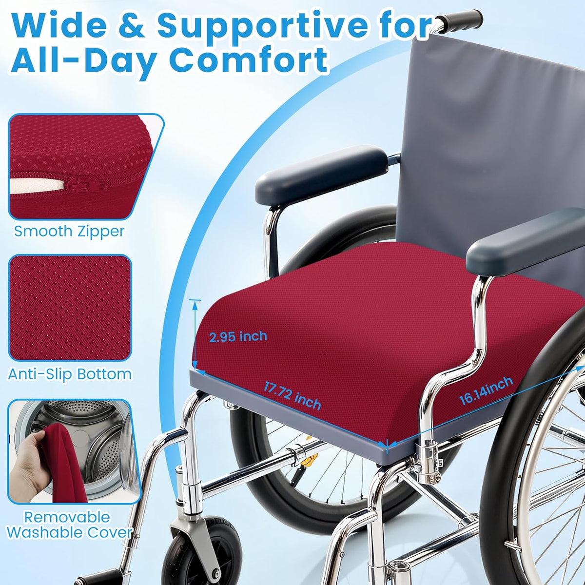 Wheelchair Seat Cushion Cooling Gel Memory Foam Chair Cushion