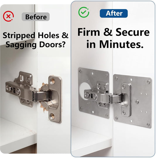 6 Pack 1mm Heavy Duty Cabinet Hinge Repair Plates, Stainless Steel Kit for Stripped Cupboard Door Hinges, 6 Large with 36 Screws, Kitchen Bathroom Furniture Fix
