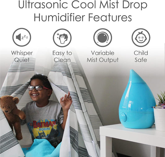 Crane Ultrasonic Cool Mist Humidifier for Bedroom, Baby Nursery, Kids Room, Plants, or Office, Large 1 Gallon Tank, Filter Optional, Blue and White
