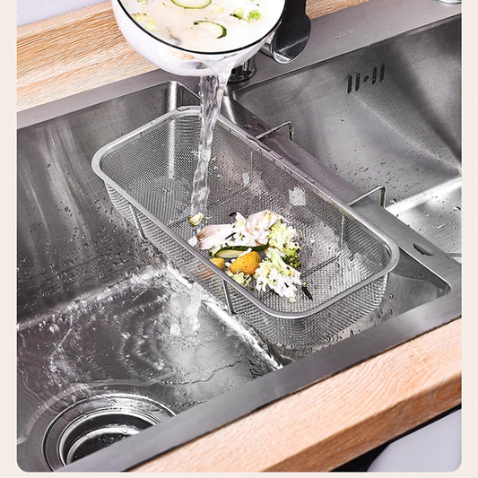 Stainless Steel Side Sink Drain Strainer Basket, Corner Hanging Sink Strainer Colander Drain Basket, Kitchen Sink Food Waste Filter and Vegetables Fruits Clean (Silver rectangle)