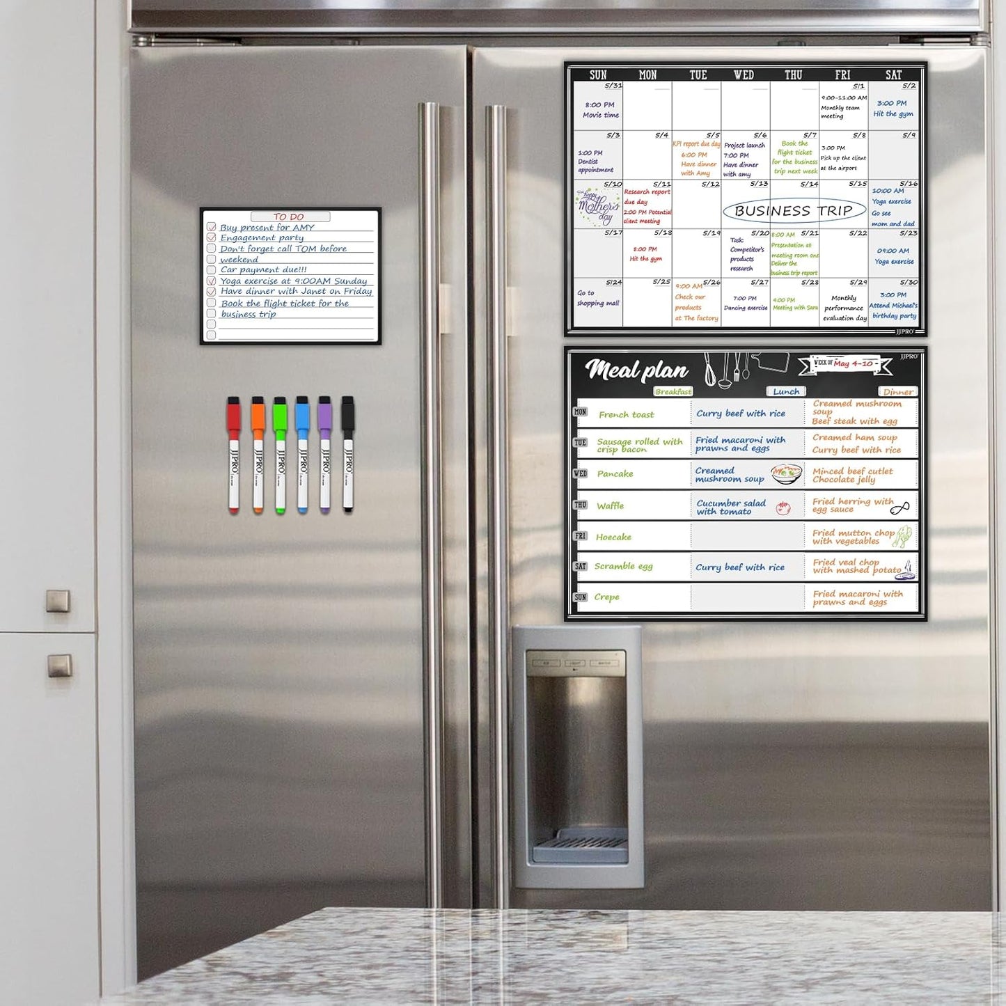 JJPRO Magnetic Dry Erase Meal Planning Whiteboard for Refrigerator-One 14.5x11 Weekly Menu Board and Two Notes Whiteboard for Kitchen Fridge-Refrigerator Organizer with Meal Planner Boards