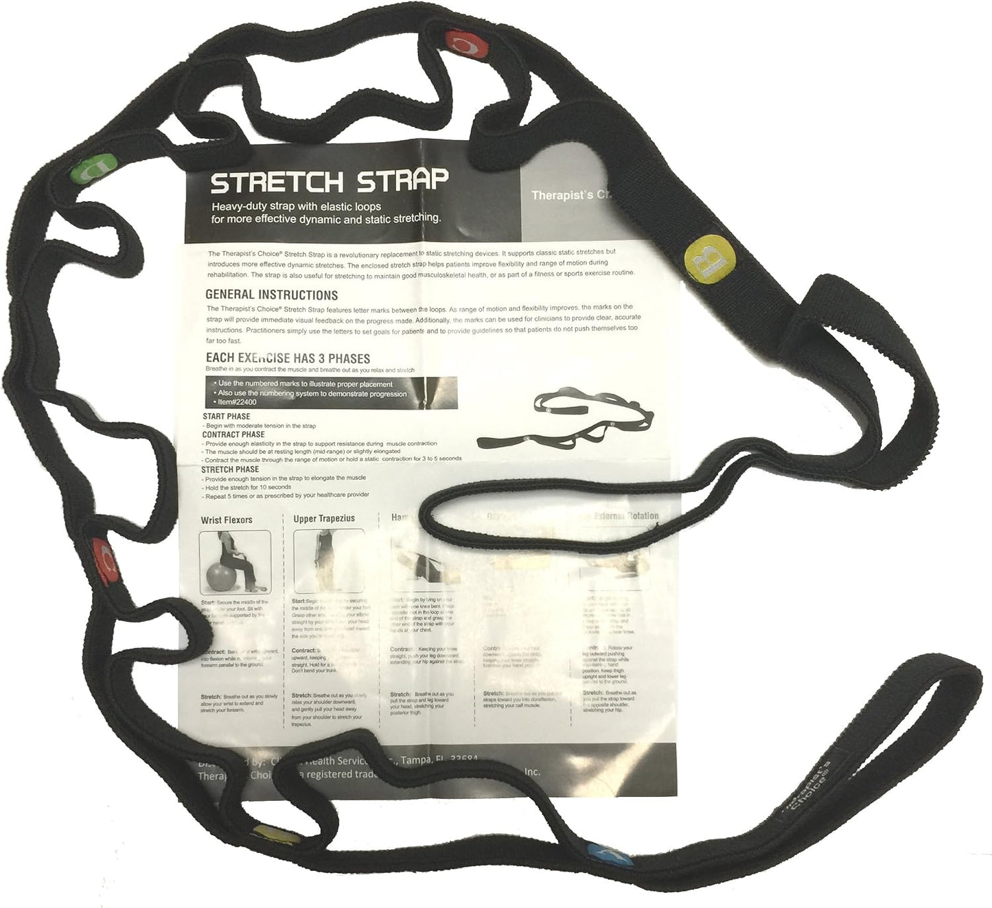 Therapist’s Choice® Stretch Strap with Loops to Increase Flexibility, Dynamic Stretching Tool for Athletes Including Dancers, Cheerleaders, Gymnasts, Runners, Pilates and Yoga Elastic Stretch Band
