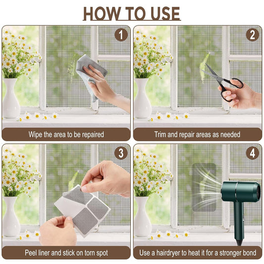 15 Sheets Window Screen Patches Repair Kit Gray 3 Sizes Fiberglass Patches | Self-Adhesive Fiberglass Screen Repair Patches in 3 Sizes, Quick Fix for Window Screen Tears & Holes, Grey