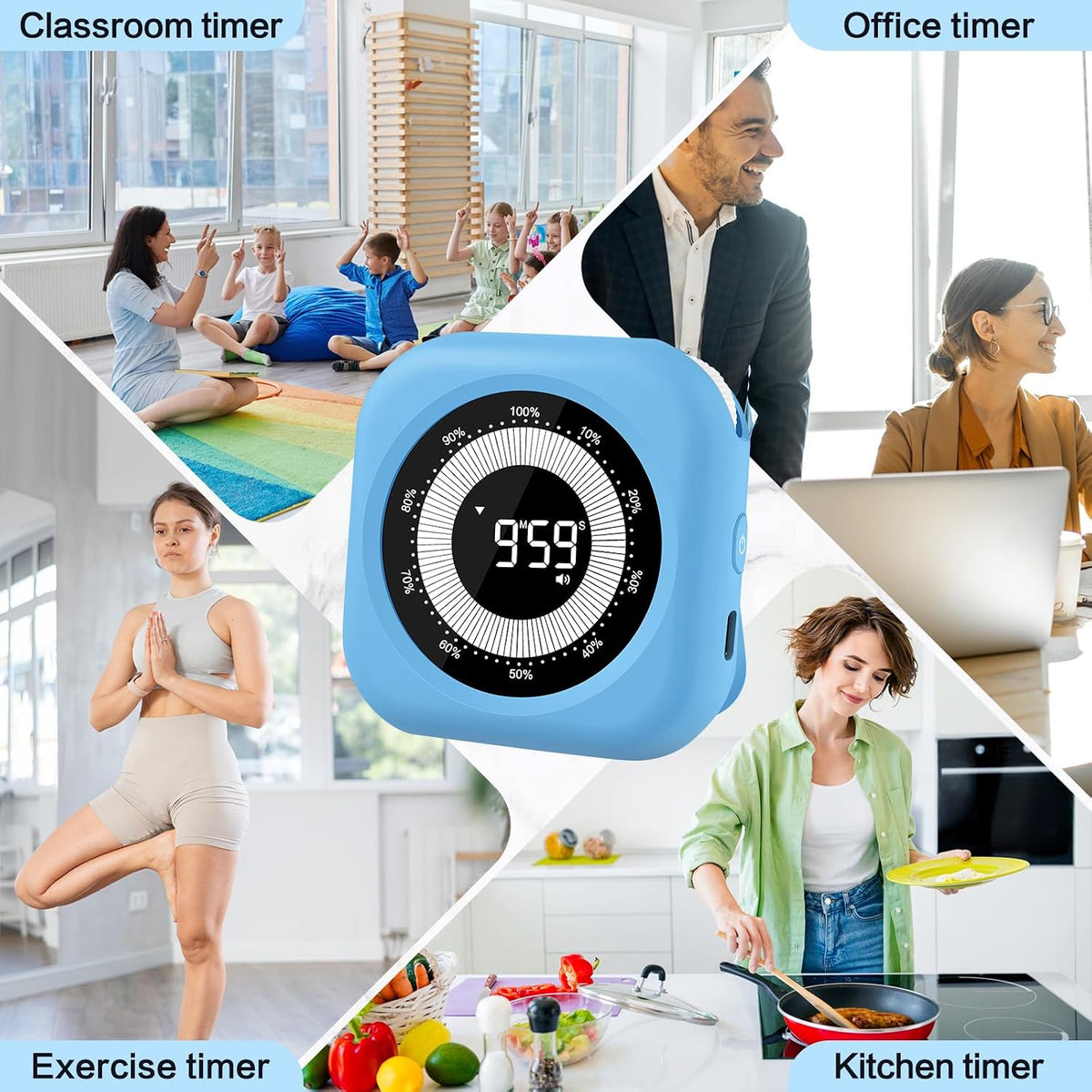 Visual Timer for Kids Rechargeable,10-Hour Digital Timer,Magnetic Timer with Visual Time Bars Design,3 Brightness/3 Volume Adjustable,Countdown/up Timers for Classroom Study Game Gym Kitchen Office