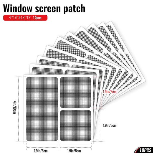 Matenf Window Screen Repair Patches, 4" x 4", 10 PCS, Black | 3-Layer Sticky Mesh Patches, Invisible Budget-Friendly, Tool-Free Waterproof Fix for Screen Tears, Holes and Pet Scratches