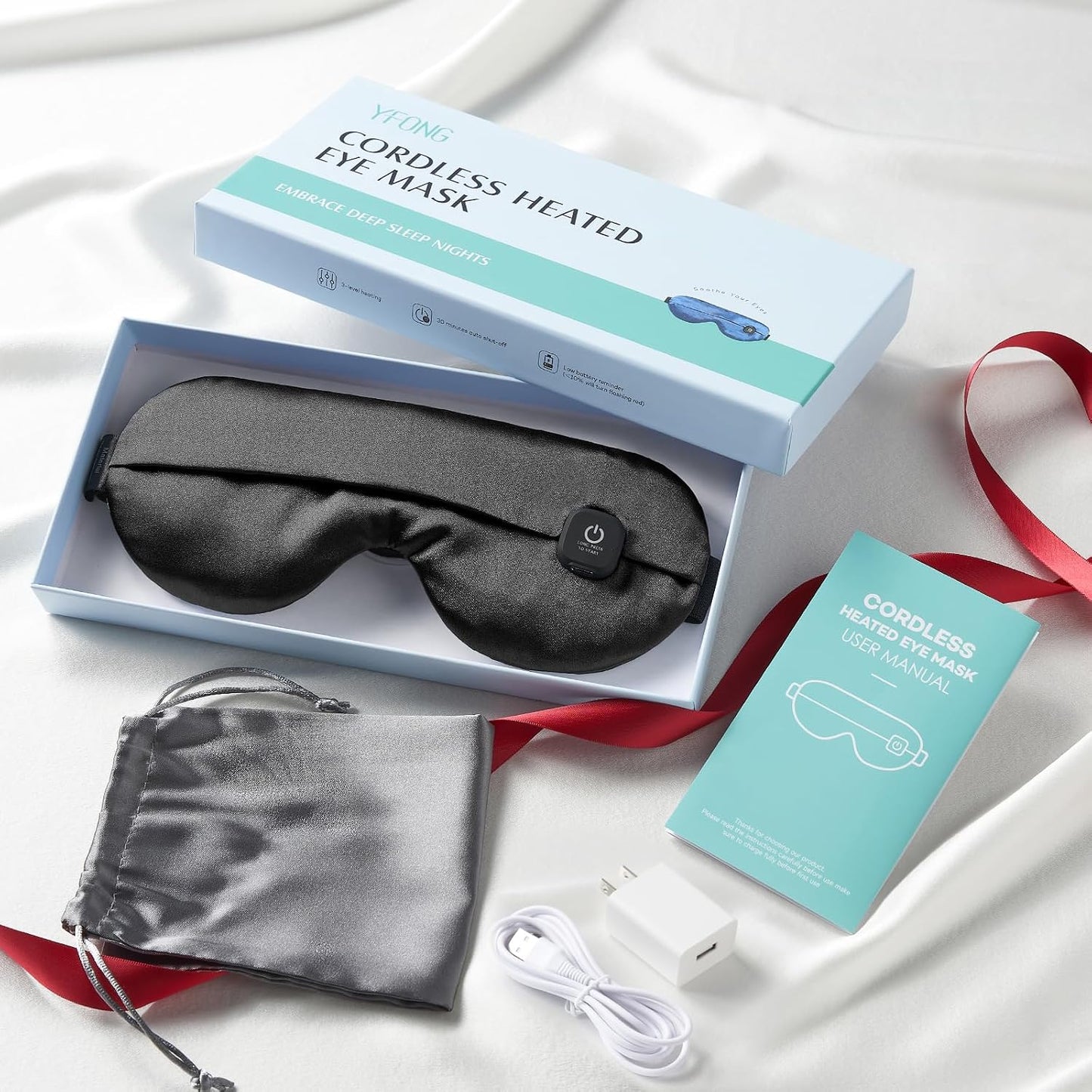 YFONG Cordless Heated Eye Mask for Dry Eyes, Warm Eye Compress for Stye, Blepharitis, Chalazion, MGD, Washable Eye Heating Pad for Relief, Improved Sleep, Perfect Light Blocking (Black)