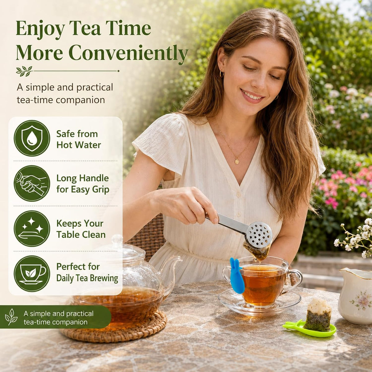 1 Pcs 6 inch Tea Bag Squeezer,With 2pcs Bunny Silicone Tea Tongs
