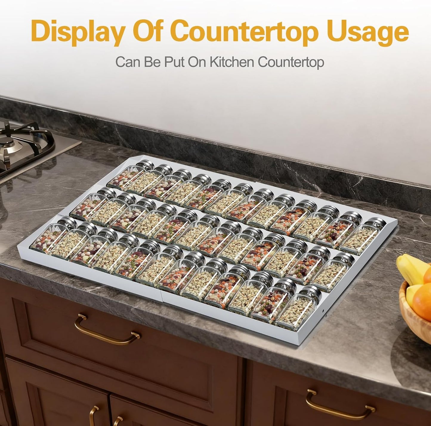 GOENDR Metal Spice Drawer Organizer, 4-Tier Spice Rack for Drawer, Expandable Seasoning Organizer Fits 11.4-22.8” Wide Drawer, Holds up to 48 Spice Jars (Not Included), Black