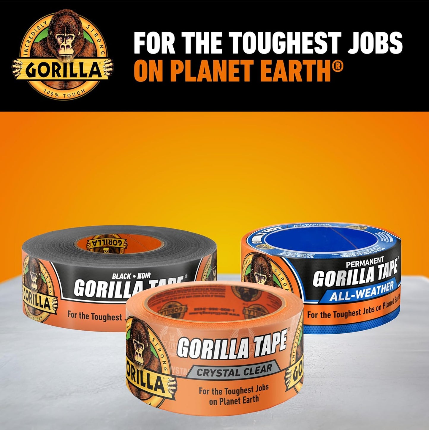 Gorilla Crystal Clear Tape, 1.88" x 18 yd, 1-Pack, Weather Resistant | Indoor & Outdoor Projects & Repairs, Waterproof, UV & Temperature Resistant, Grips Uneven Surfaces