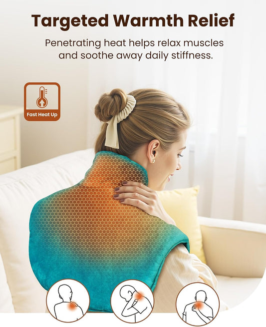 Weighted Heating Pad for Neck and Shoulders, Electric Heat Wrap with 6 Temperature & 4 Timer Settings, Auto Shut-Off, Machine Washable, Soothing Muscle Stiffness and Fatigue, Gift for Women Men