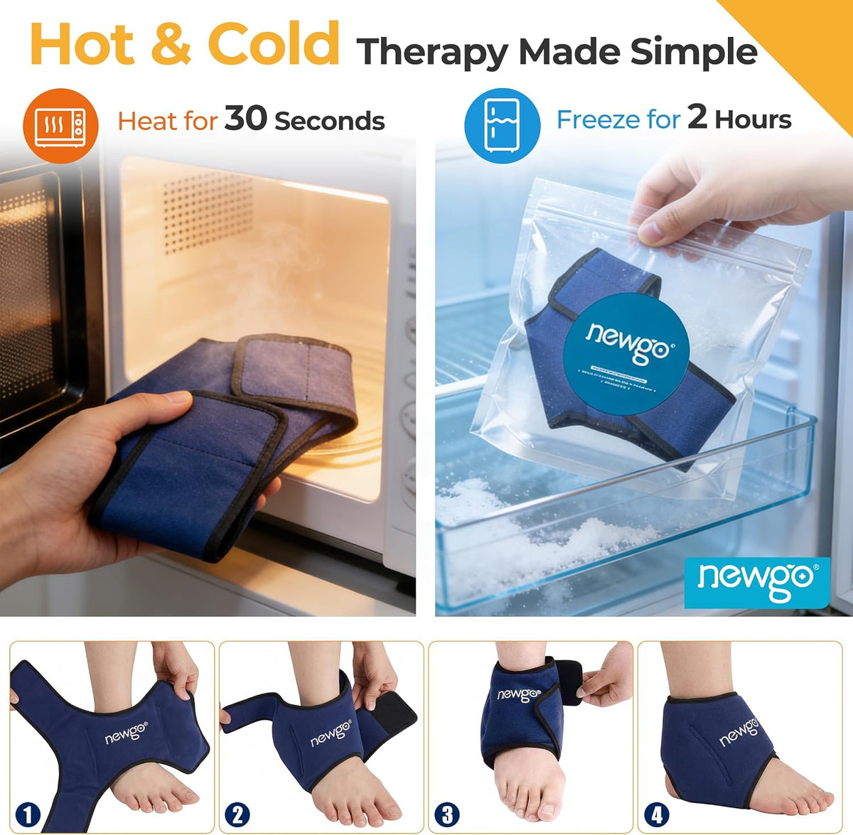 NEWGO Ankle Ice Pack – Adjustable Brace for Plantar Fasciitis & Swelling