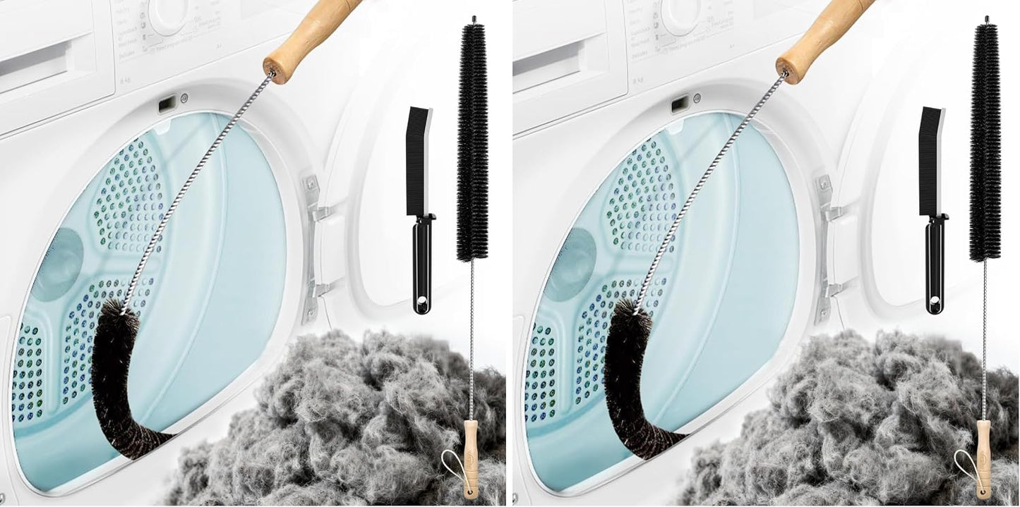 Holikme Dryer Vent Cleaner Kit - Flexible Lint Brush Remover Cleaning Tool | 27.5in flexible 304 steel shaft & nylon bristles, removes lint dust pet hair for vent, fridge coil & tight corners
