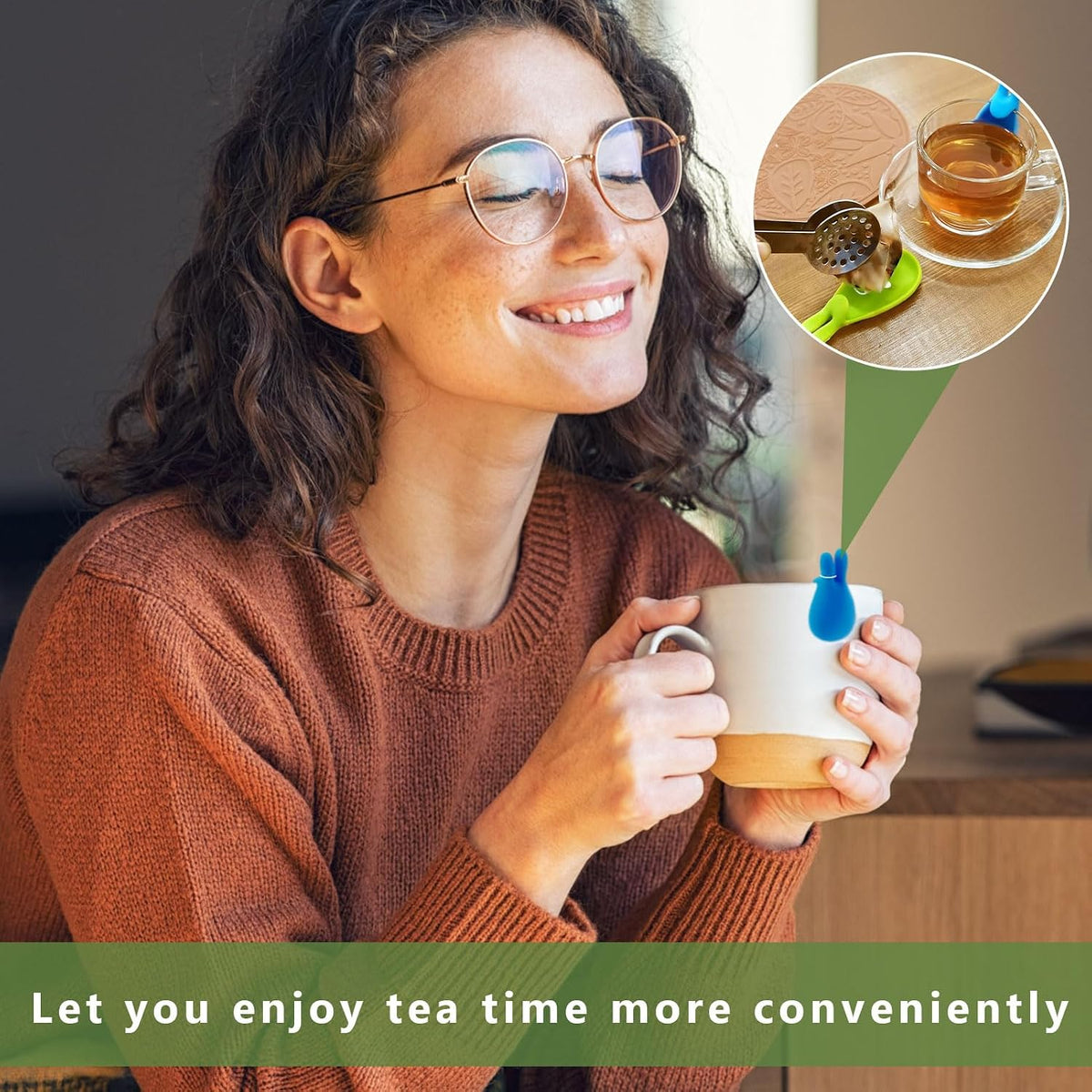 1 Pcs Tea Bag Squeezer,With 2pcs Bunny Silicone Tea Bag Holders