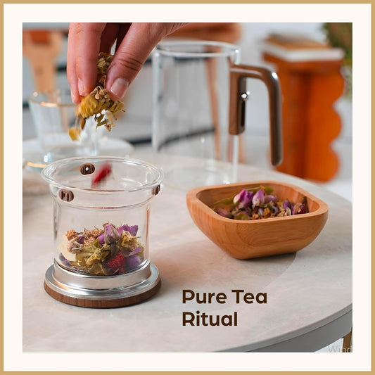 Enchanti Glass Teapot with Infuser - Magic Tea Pot for Loose Leaf Tea - Borosilicate Glass Tea Maker with Heat-Resistant Handle - Gift Box & Writable Card - 800ML (27oz)