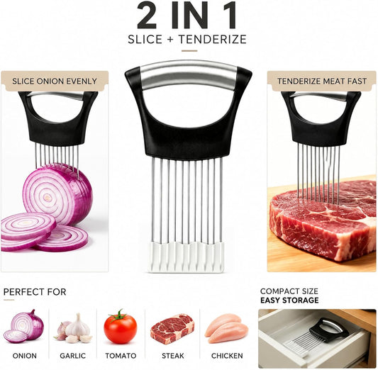Onion Holder for Slicing, Anti-Slip Onion Slicer Holder, Food Grade Onion Cutting Tool for Kitchen Home Cooking Vegetable Preparation
