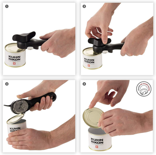 Kuhn Rikon Auto Safety LidLifter Can Opener with Ring-Pull Tool – Smooth-Edge Side-Cut Design for Safe, Touch-Free Lid Removal – Easy-Turn Handle, Swiss Engineered, Red