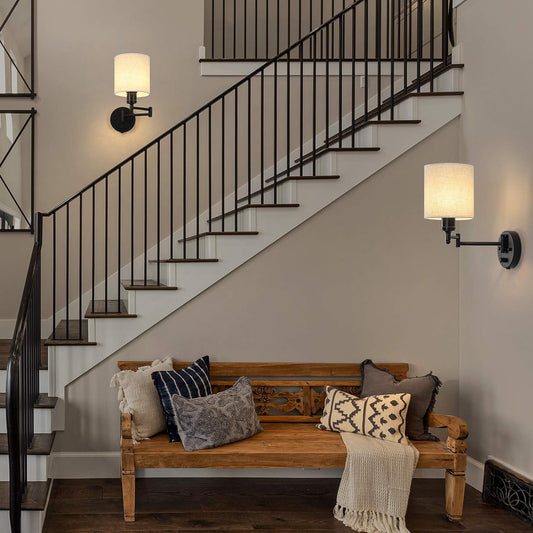 CADUKE Plug in Wall Sconce Set of 2, Swing Arm Wall Lamps