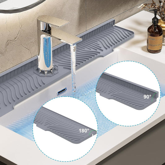 Derlights 30 inch Sink Splash Guard Mat,Silicone Faucet Handle Drip Catcher Tray, Longer Silicone Sink Mat for KitchenBathroom, Drip Protector Splash Countertop (gray)