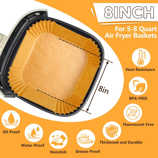 200pcs Air Fryer Liners Disposable, Air Fryer Liners, 8.7" Square Parchment Disposable Paper Liner for Air Fryer, Parchment Paper, Baking, Roasting and Microwave