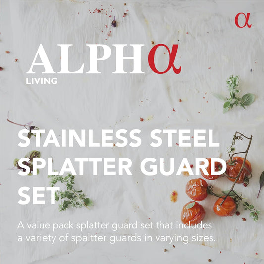 Alpha Living 60134ST Set of 3 Splatter Screens – 13", 11.5", and 9.5" Stainless Steel Fine Mesh, Comfort Grip Handles – Grease & Oil Guard for Frying Pans, Boiling Pots, Safe Cooking Lid Set of 3