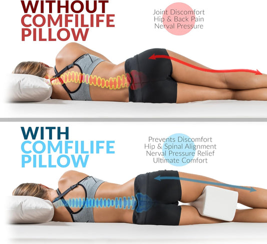 ComfiLife Knee Pillow for Side Sleepers – Cooling Leg Pillow for Side Sleeping – Knee Pillow with Strap for Hip Pain, Back Pain, Sciatica Pain Relief – Memory Foam Hip Pillow Contour Design