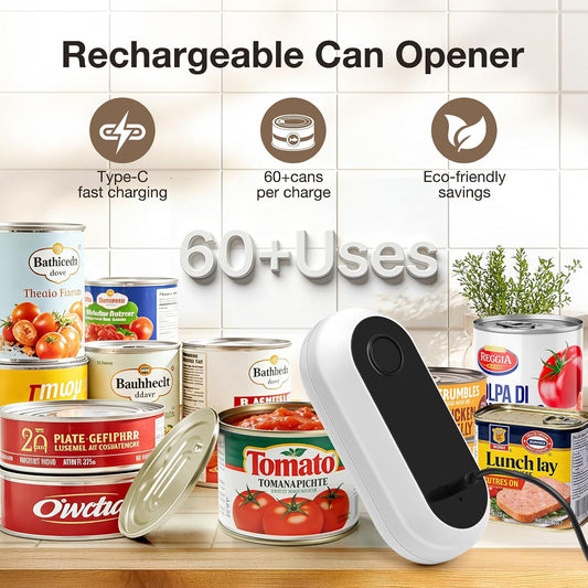 Electric Can Opener,Rechargeable One Touch Side Cut Opener for Seniors Fits Almost All Can Sizes,Smooth Edge, Handfree, Wall Mounted Small Size(White)