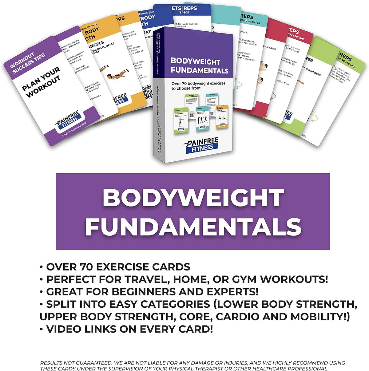 65 Bodyweight Workout Cards Deck 3x5'', Beginner to Intermediate