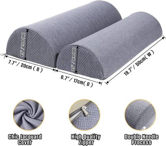 2PCS Knee Pillow for Sleeping, Half Moon Bolster Pillow for Neck, Legs, Ankle Foot & Knee Support, High Density Foam for Leg Elevation (19.6''x6.7''x3.5'', 19.6''x7.8''x4.3'')