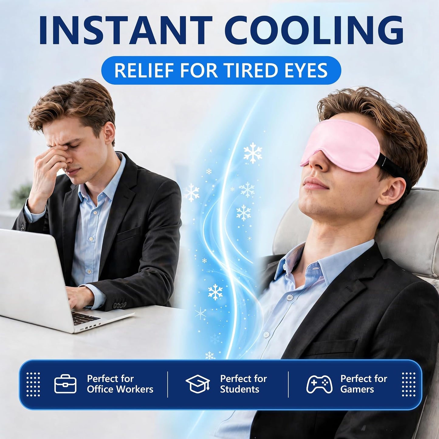 2 Pack Cooling Eye Mask for Migraine Relief, Gel Ice Eye Mask for Puffy Eyes, Dark Circles, Eye Fatigue & Stress – Reusable Cold Compress Weighted Sleep Mask for Men & Women (Black & Black)