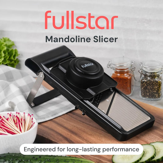 Fullstar Essential Vegetable Chopper & Mandoline Slicer | 2 in 1 Compact Food Chopper, Fruit Slicer & Onion Dicer with Stainless Steel Blades & 3-Cup Container (Black)