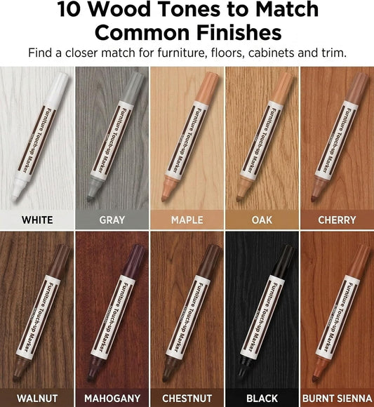 Furniture Markers Touch Up Kit, 21 Pcs Wood Scratch Repair Kit with 10 Color Touch Up Pens, Wax Filler Sticks & Sharpener for Wood Floors, Cabinets, Tables, Desks & Bedposts
