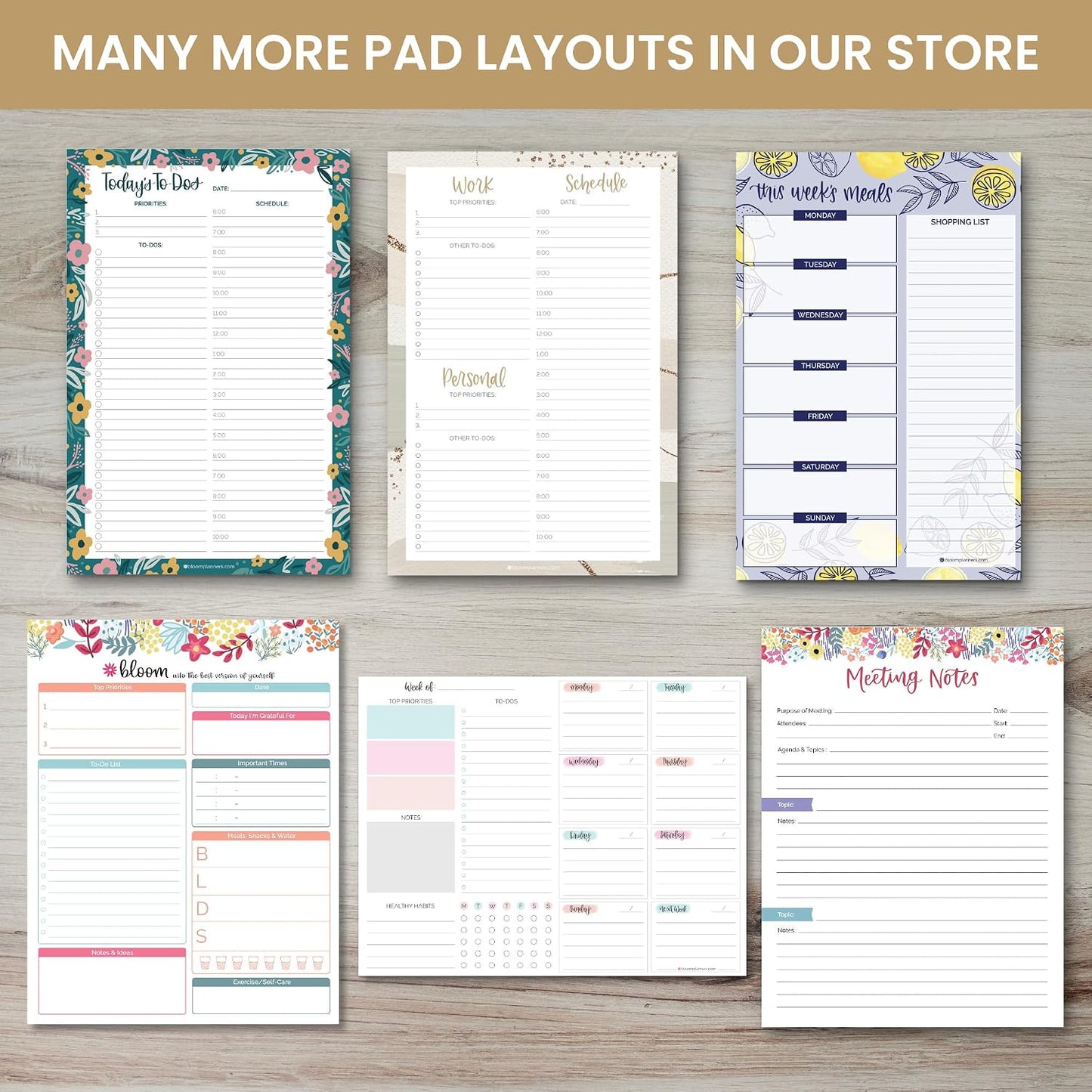 bloom daily planners Horizontal Weekly Magnetic Meal Planning Pad for Fridge with Tear-Off Grocery Shopping List - Hanging Food/Menu Organizer Notepad with Magnets - 8.5” x 11” - Lemons