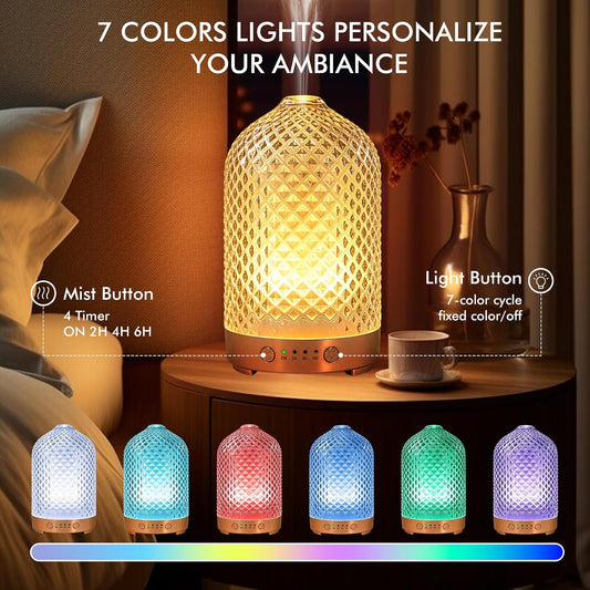 Essential Oil Diffuser for Home- 200ml Aromatherapy Diffuser for Essential Oils with 4 Timer, 7 Color LED Lights Waterless Auto Shut-Off for Home Office Décor Gifts for Women