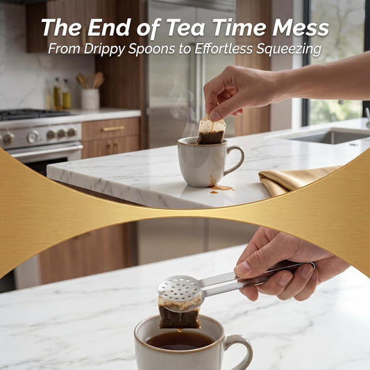 Tea Bag Squeezer Tongs 2-Pack Stainless Steel - Mess-Free Tea Bag Holder for Easy Hot Tea Brewing, Comfortable Grip Tea Bag Strainer Tool for Kitchen & Tea Lovers