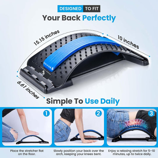 Spine Decompression Back Stretcher with Massage Ball - 3 Level Adjustable | Back Cracker Board for Lower Back Comfort - Posture Support and Scoliosis Aid for Home, Office & Gym
