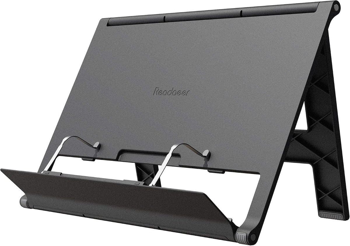 Readaeer Portable Book Stand Free Angle Adjustable Book Holder for Thick Textbook Collapsible Lightweight Book Rest (White)