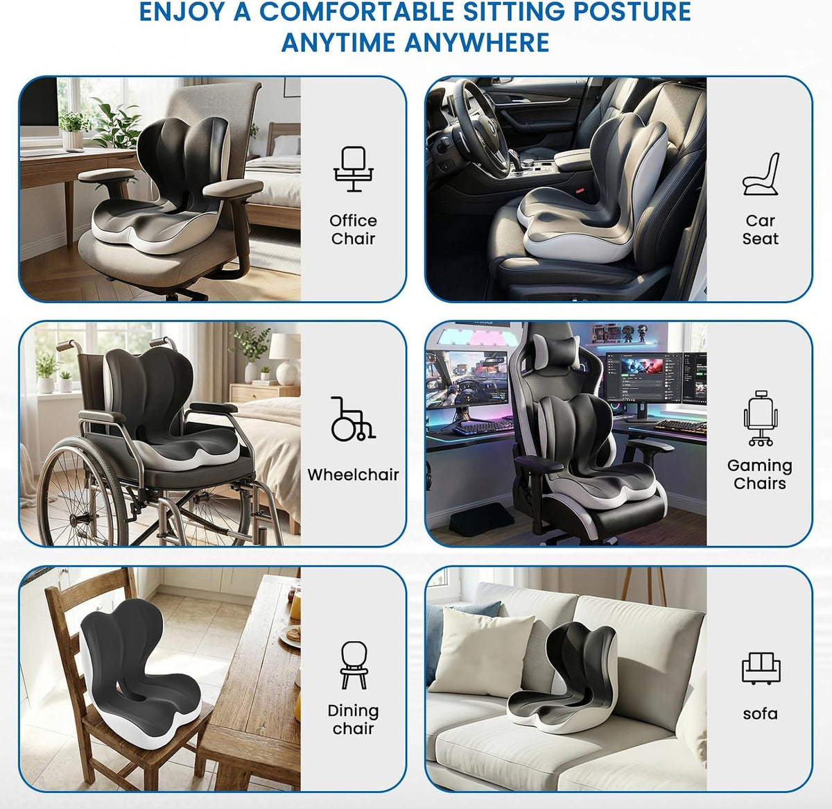 Car Seat Cushion Reducing Sciatica Pressure, Back & Tailbone Comfort