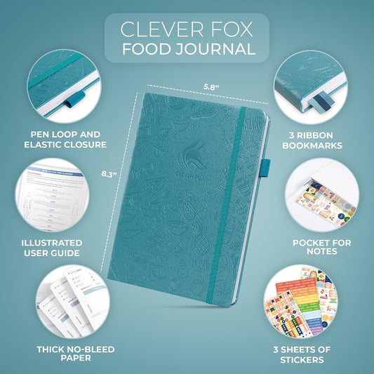Clever Fox Food Journal for Women & Men, Weight Loss Tracker, Aquamarine