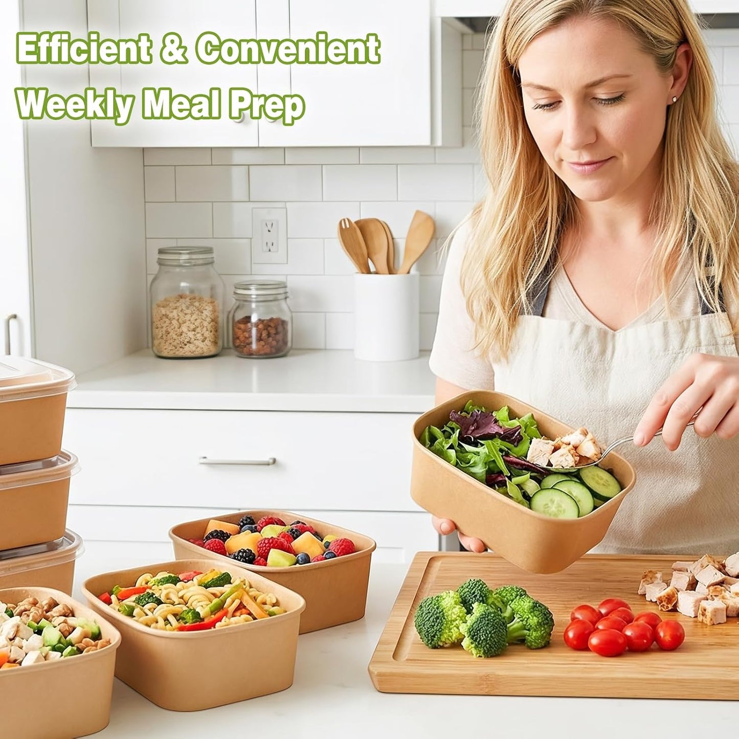 60 Packs 35oz Disposable Meal Prep Containers with Lids & Utensils | Leak-Proof Microwave/Freezer Safe Food Prep Container with Labels , Sturdy Kraft Paper Bowls for Meal Prep, Lunch & Leftovers