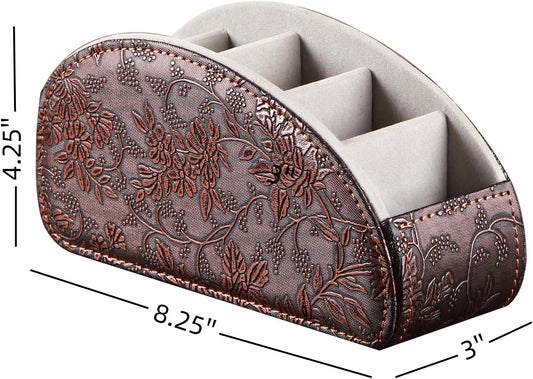 PU Leather Remote Control Holder with 5 Compartments - Storage Tray & Desktop Organizer for TV Remotes,Glasses,Pens,Accessories - Space-Saving Design for Bedside Table & Office Desk (Black)