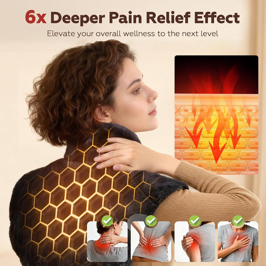 UTK Weighted Heating Pad for Neck and Shoulders and Back, 30s Fast Heat | Premium Faux Rabbit Fur Fabric, 6X Deeper Pain Relief, 8 Heat Settings, 4H Auto Off, Memory Function, 24"x 20", Women Gifts