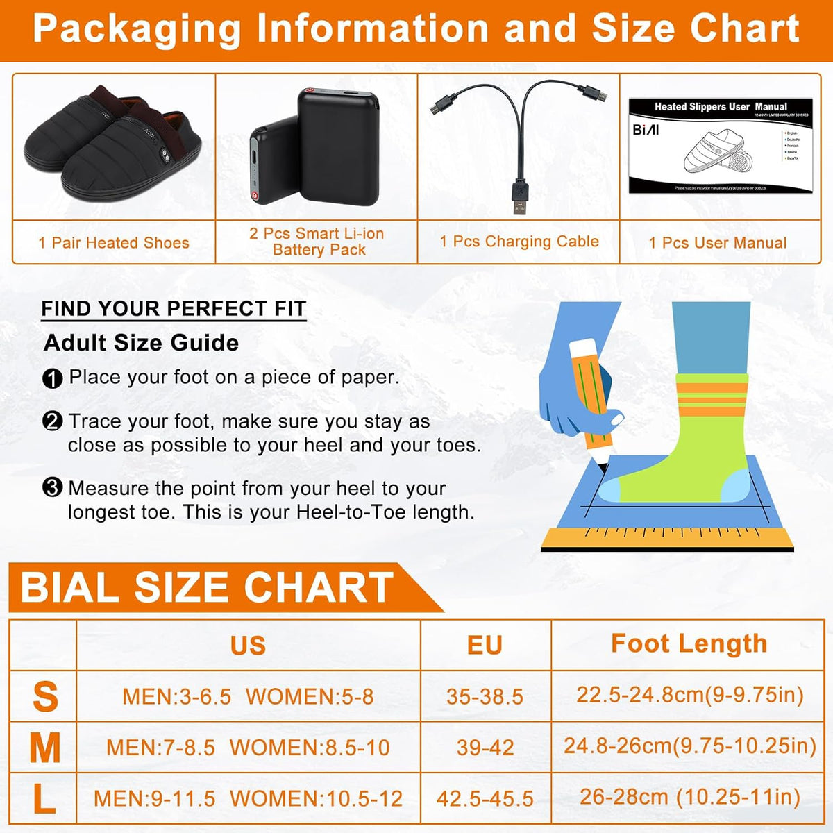 Heated Slippers,BIAL Unisex Electric Heating Pad for Feet,Rechargeable Battery Shoes Heat Foot Warmer Feet Warmer Winter Slippers Cold Weather Slipper for Men Women
