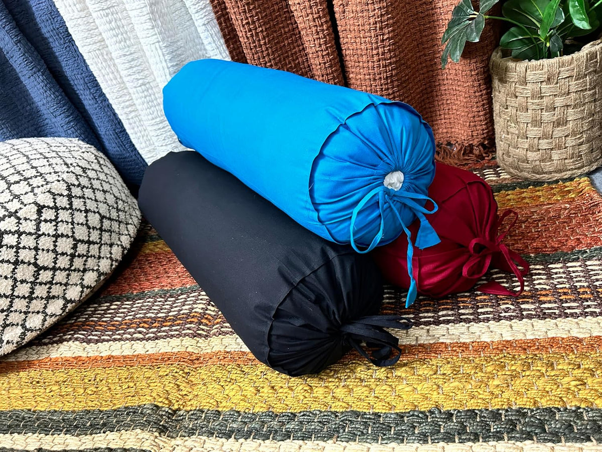 Saffron HANDICRAFTS Cotton 240TC - Bolster Cover Full Round Removable Cover for Neck Roll, Leg Rest,Yoga Practice, Meditation, Bed Sofa Couch (Teal Blue, 8"x24"(20 cm x 60 cm))