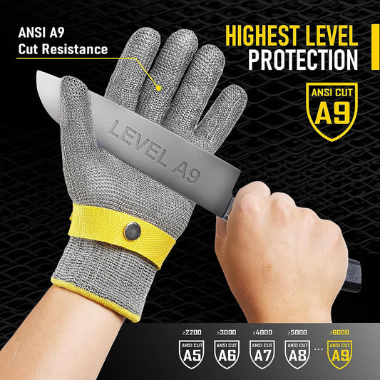 COOLJOB A9 Cut Resistant Kitchen Gloves, Food Grade for Mandoline Oyster Shucking, Fish/Meat Processing, Wood Working