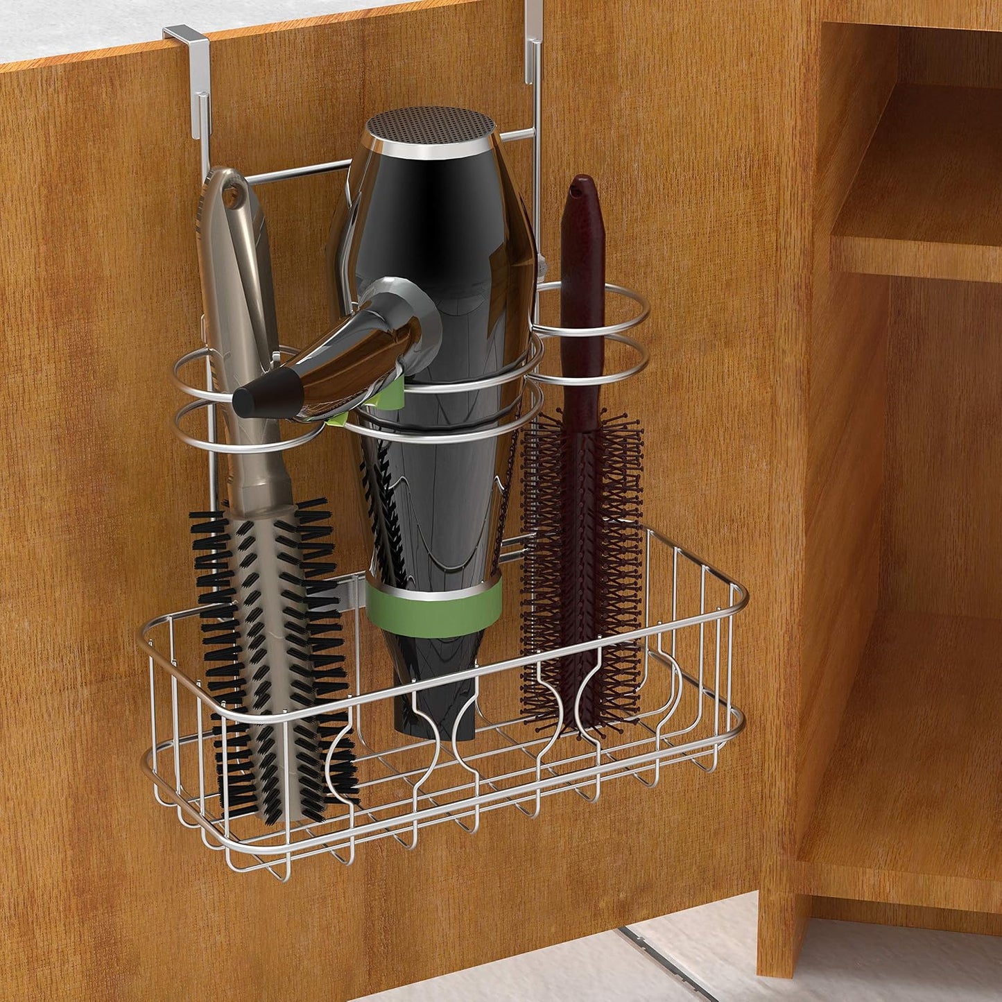 Simple Houseware Cabinet Door/Wall Mount Hair Dryer Tools Organizer, Chrome | for Hair Styling Tools Storage