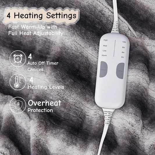 Soypipo Electric Heated Throw Blanket 50"x60", Faux Fur Plush with 4 Heat Settings & 2/4/8/10H Auto Shut-Off, Overheat Protection, Machine Washable, for Office & Chair, Dark Grey