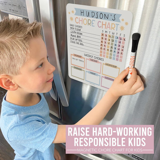 Hadley Designs Magnetic Chore Chart for Kids Multiple Kids – Dry Erase Chores Chart for Adults and Teens, Responsibility Task List for Family, Fridge Task Board Tracker at Home, Kraft Chore Board