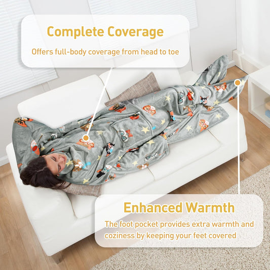 Catalonia Wearable Blanket with Sleeves & Foot Pocket for Adults | Soft Fleece Throw Wrap with Hands-Free Comfort, Perfect for Reading, TV Time & Relaxing, Christmas Gift for Women & Men