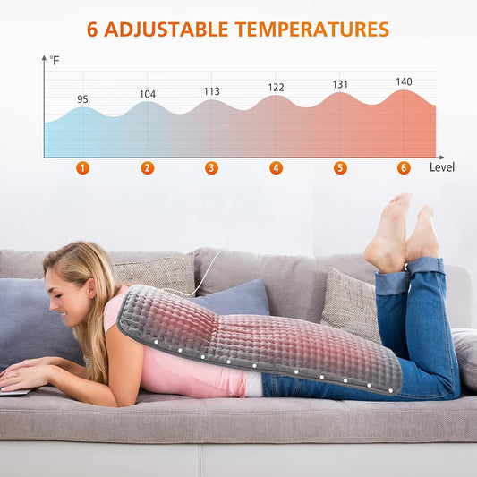 Snailax Heating Pad & Foot Warmer with 6 Temperature Settings & Auto Shut Off, 17”x33”, Washable Fast Heated Pads for Back Pain Relief,Abdomen,Feet,Back,Cramp(Grey)