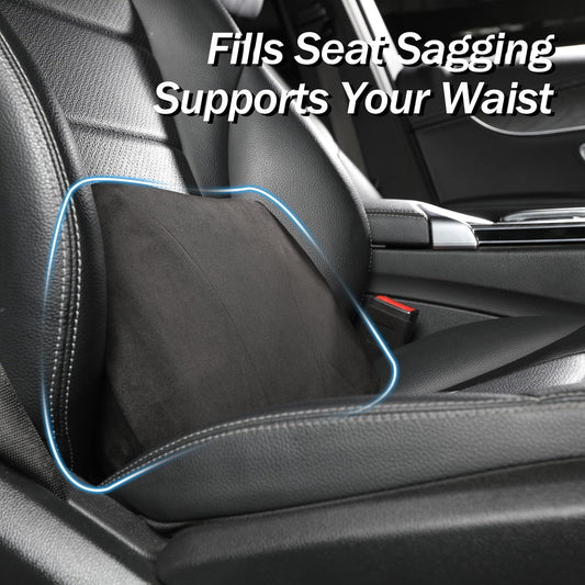 Lumbar Support Pillow,Back Pain Relief Cushion,fits tightly around the waist,Memory Foam,Skin-friendly Suede Fabric,fit Car Drive,Office chair,Rest seat,Improve Posture,Portable,15.5''Lx 8.7''H
